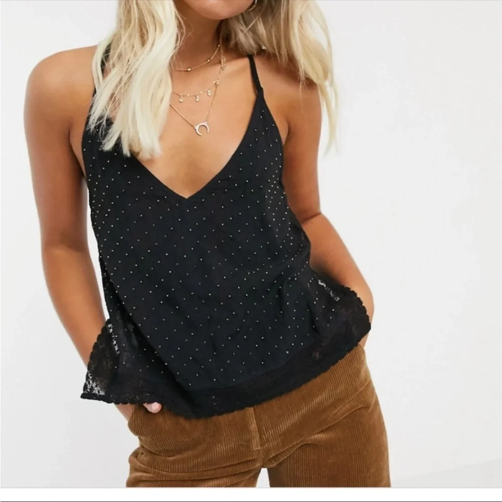 Free People $68 Bright Lights Cami Beaded Top Black Size XS OB1068264 Boho - Picture 2 of 10
